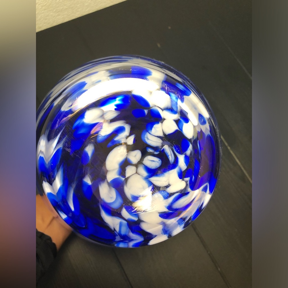 Blue and White Swirl Art Glass Vase - Picture 5 of 5
